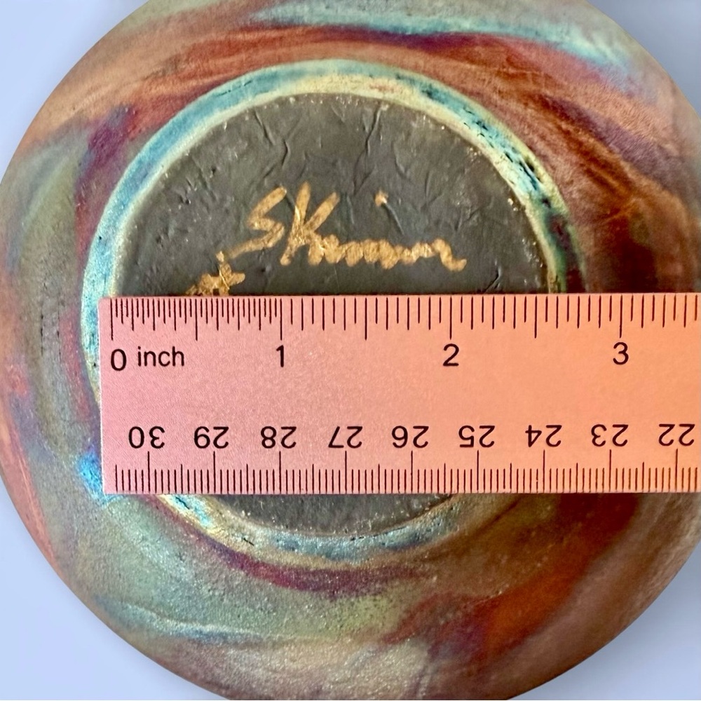 Raku Vase Stunning Iridescent Colors 10-1/2” Tall Artist Signed & Numbered - Picture 11 of 11